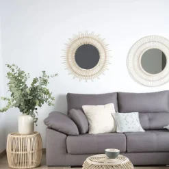 Agata Miroir rond mural en rotin naturel^Banak Discount