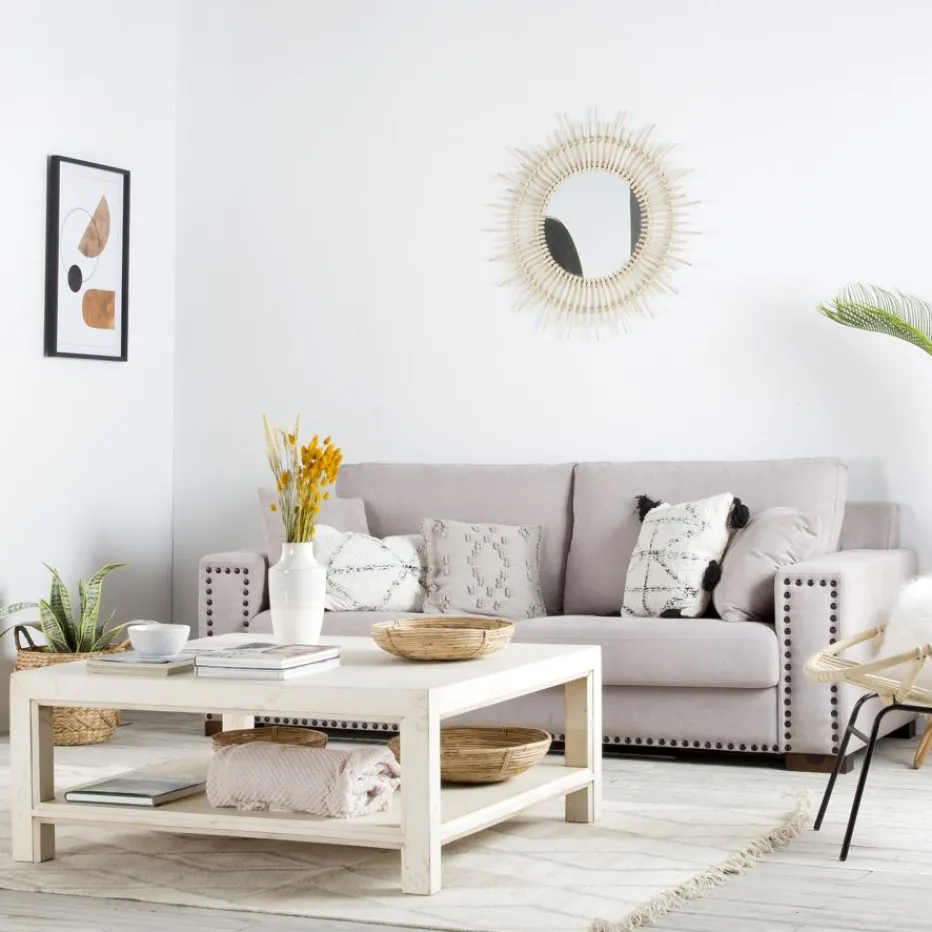 Agata Miroir rond mural en rotin naturel^Banak Discount