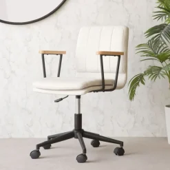 Aiko Chaise de bureau rembourrée beige avec accoudoirs et roulettes^Banak Discount