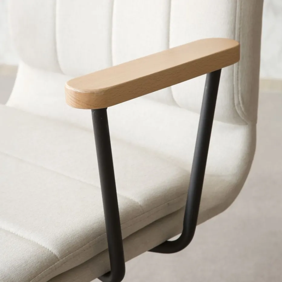 Aiko Chaise de bureau rembourrée beige avec accoudoirs et roulettes^Banak Discount