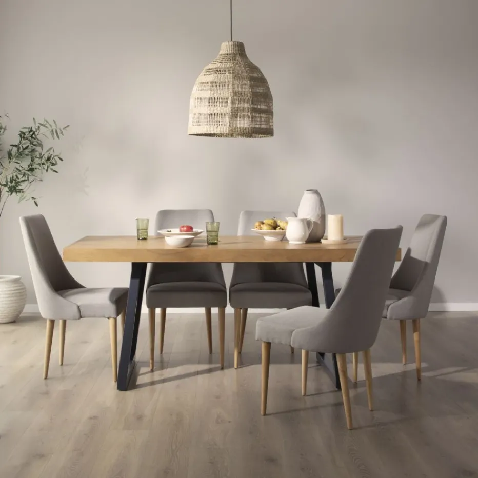 Amaia Table à manger rectangulaire en bois massif de manguier et métal^Banak Sale