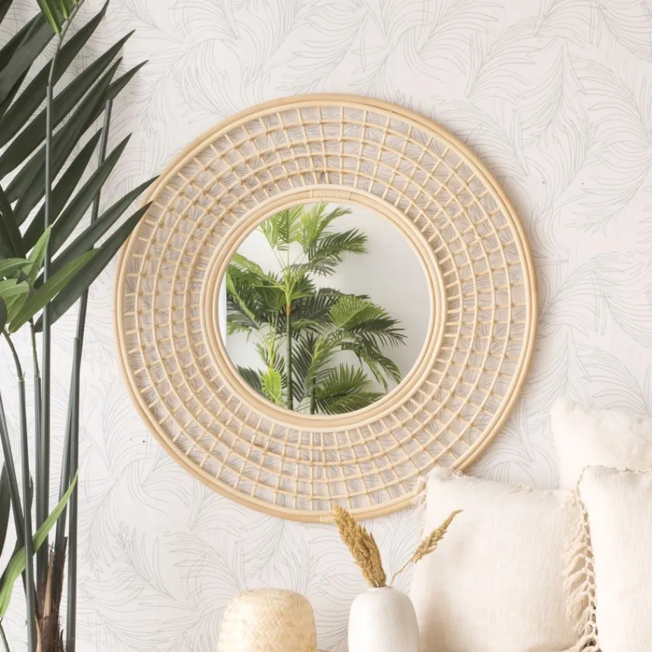 Arade Miroir rond mural en rotin naturel^Banak New