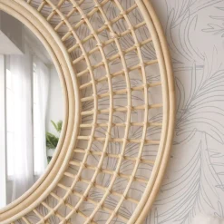 Arade Miroir rond mural en rotin naturel^Banak New