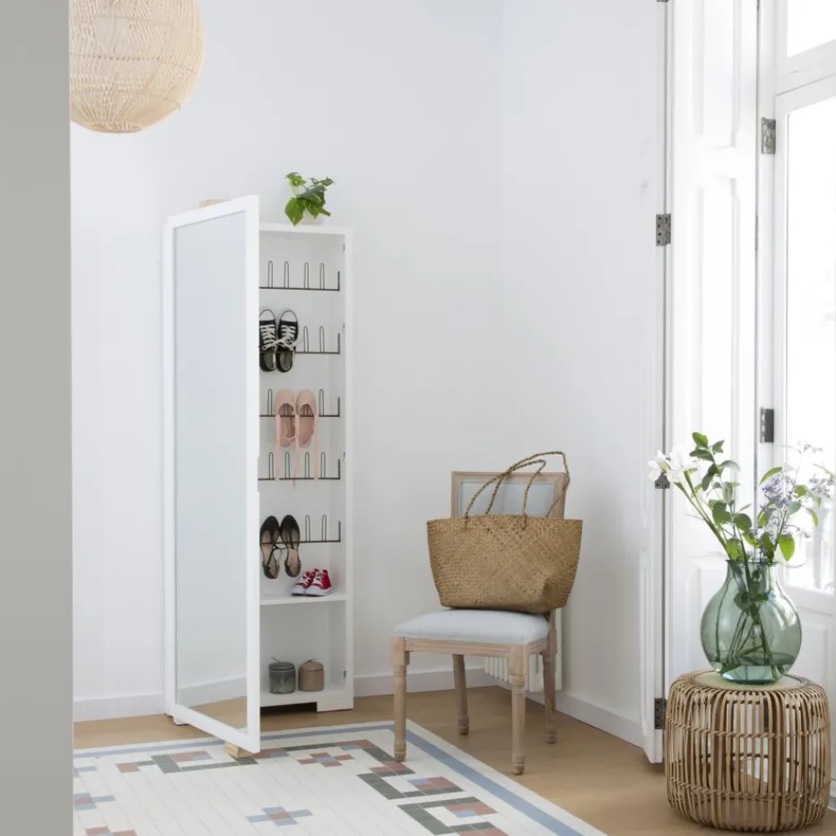Asue Chaussures étroit en bois laqué blanc avec miroir^Banak Online