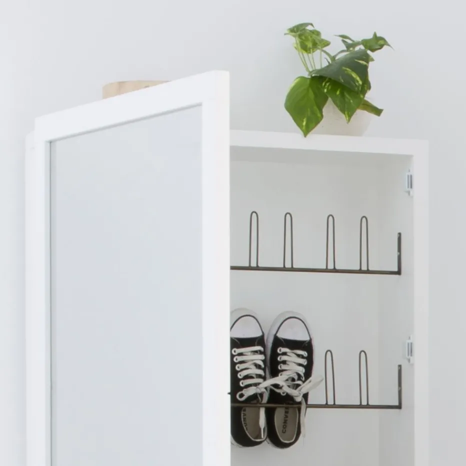 Asue Chaussures étroit en bois laqué blanc avec miroir^Banak Online