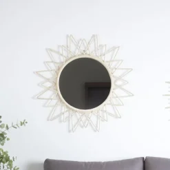 Aveiro Miroir rond mural en rotin naturel^Banak Clearance