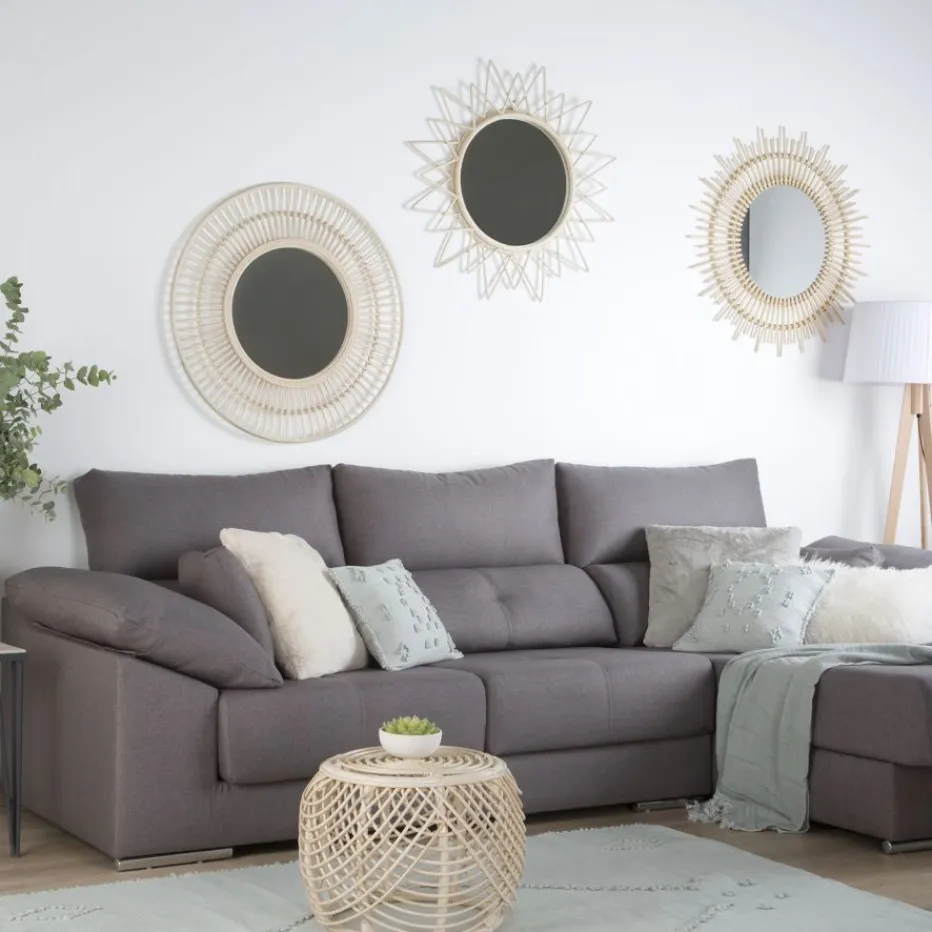 Aveiro Miroir rond mural en rotin naturel^Banak Clearance