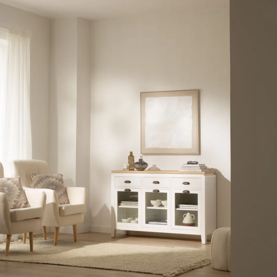 Avelin Buffet étroit blanc et naturel^Banak Clearance