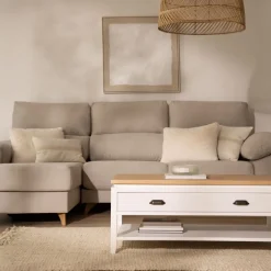 Avelin Table basse relevable en bois blanc et naturel^Banak