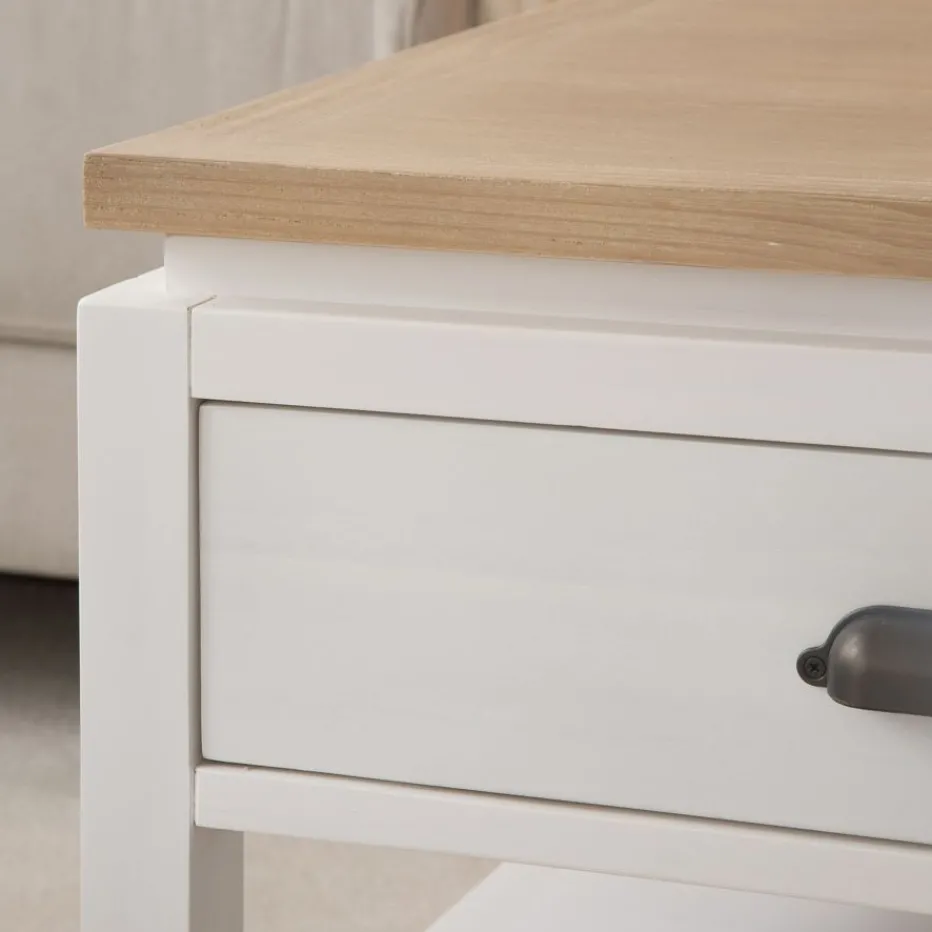 Avelin Table basse relevable en bois blanc et naturel^Banak