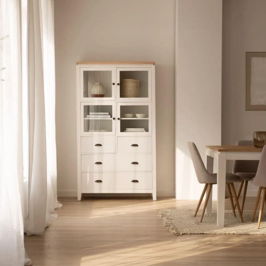 Avelin Vitrine en bois blanc et naturel^Banak Clearance