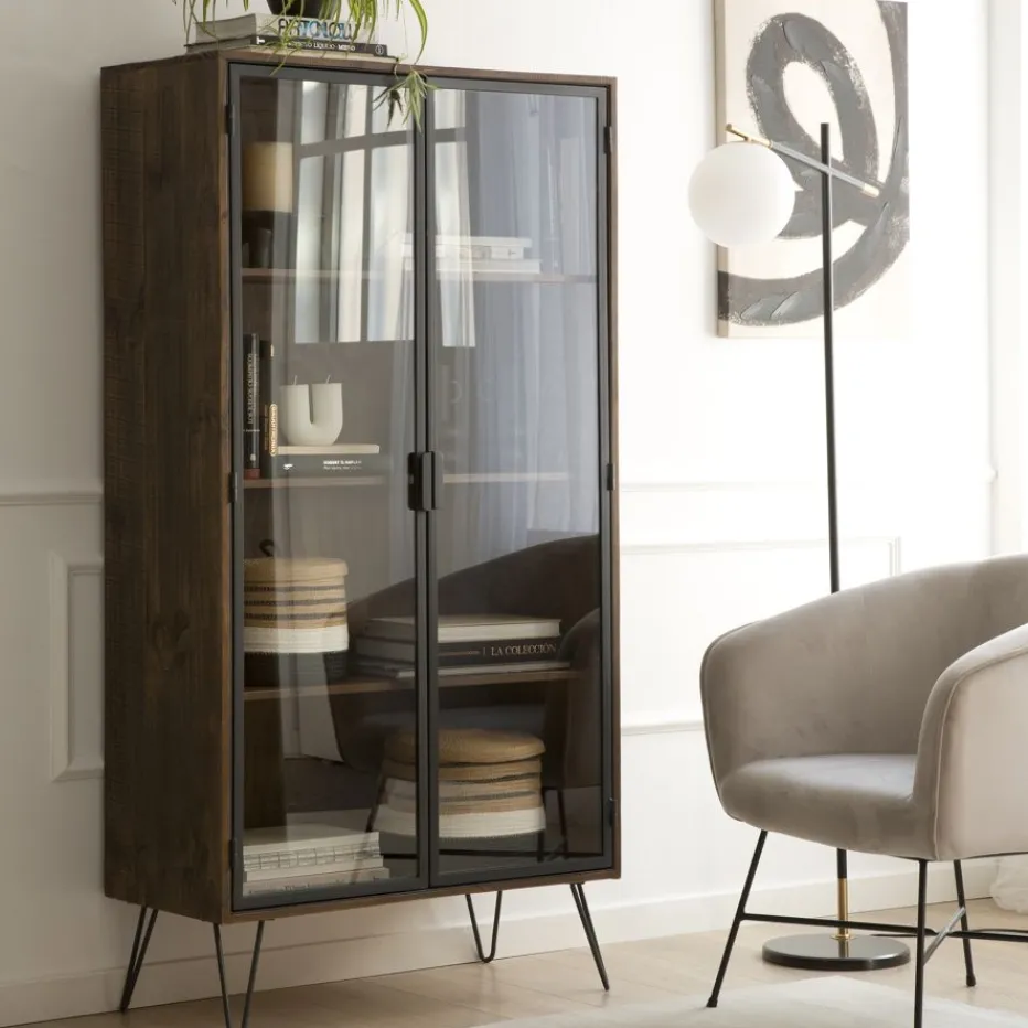 Baltic Vitrine en bois massif et métal^Banak Sale