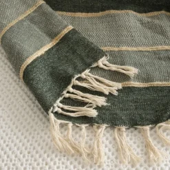 Bandol Plaid en coton vert naturel 130x170 cm^Banak