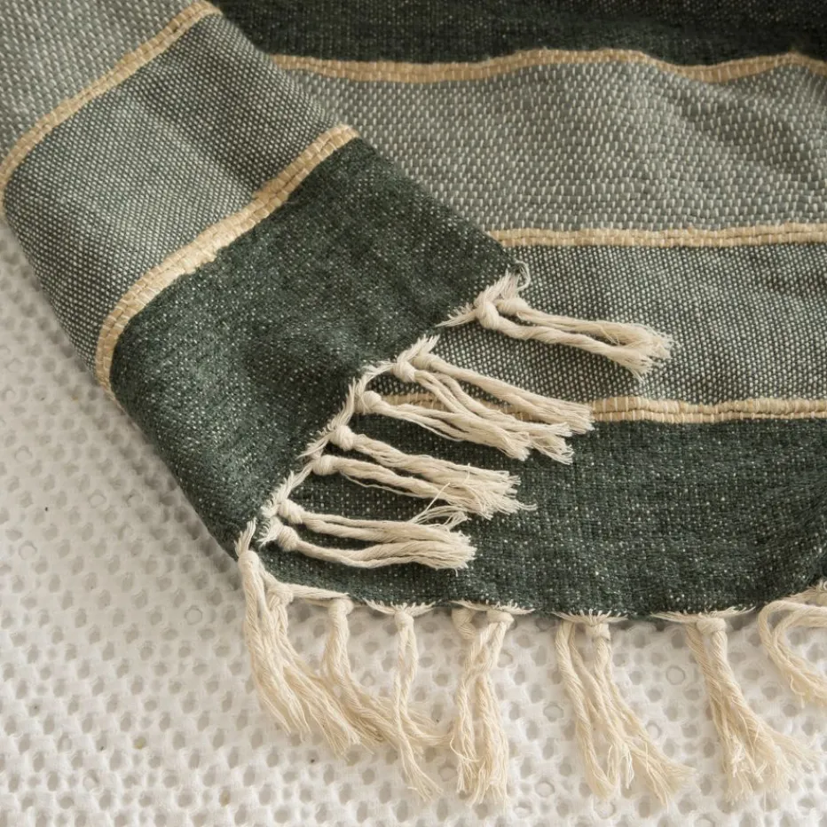 Bandol Plaid en coton vert naturel 130x170 cm^Banak