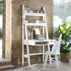 Bassay Bureau en bois laqué blanc avec tiroirs et étagère^Banak Best