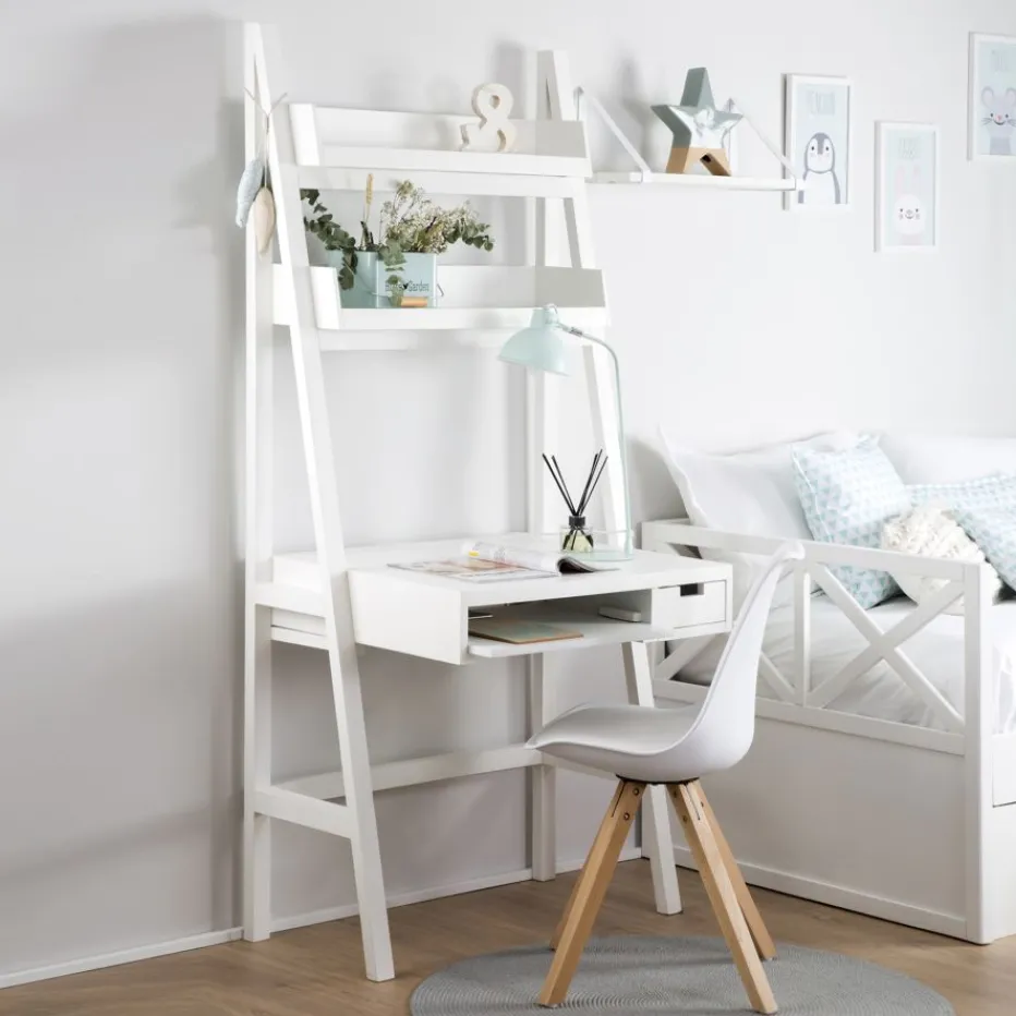 Bassay Bureau en bois laqué blanc avec tiroirs et étagère^Banak Best