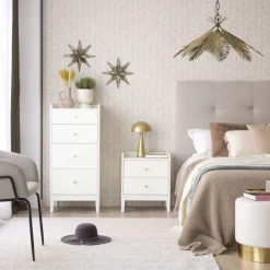 Berna Table de chevet en bois laqué blanc^Banak Online