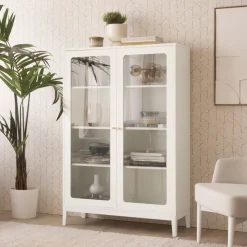 Berna Vitrine basse en bois laqué blanc^Banak Hot