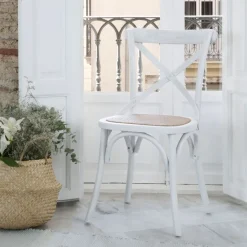 Bihar Chaise en bois massif d'orme couleur blanc lavé^Banak