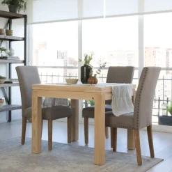Blay Table à manger extensible carrée 90/180 en bois couleur naturelle^Banak