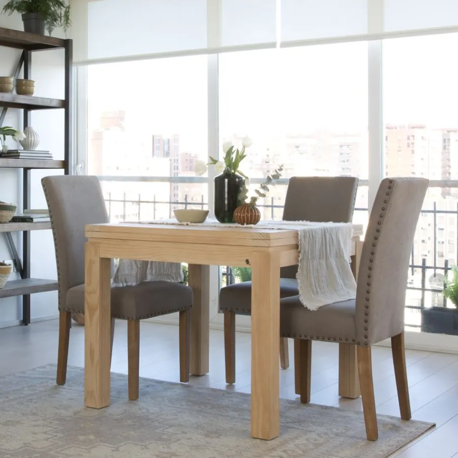 Blay Table à manger extensible carrée 90/180 en bois couleur naturelle^Banak