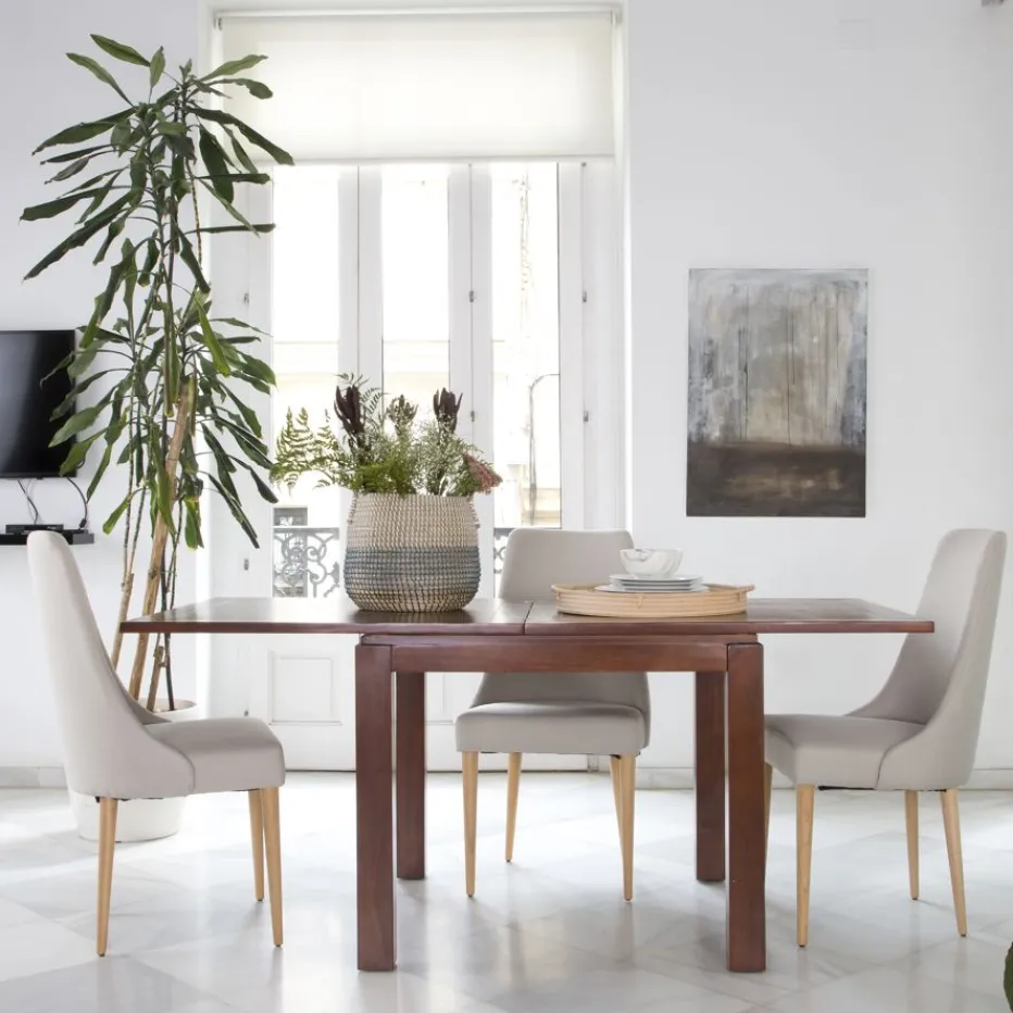 Blay Table à manger carrée extensible 90/180 en bois massif de couleur teck^Banak Hot
