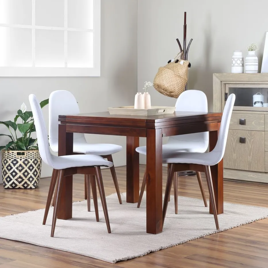 Blay Table à manger carrée extensible 90/180 en bois massif de couleur teck^Banak Hot