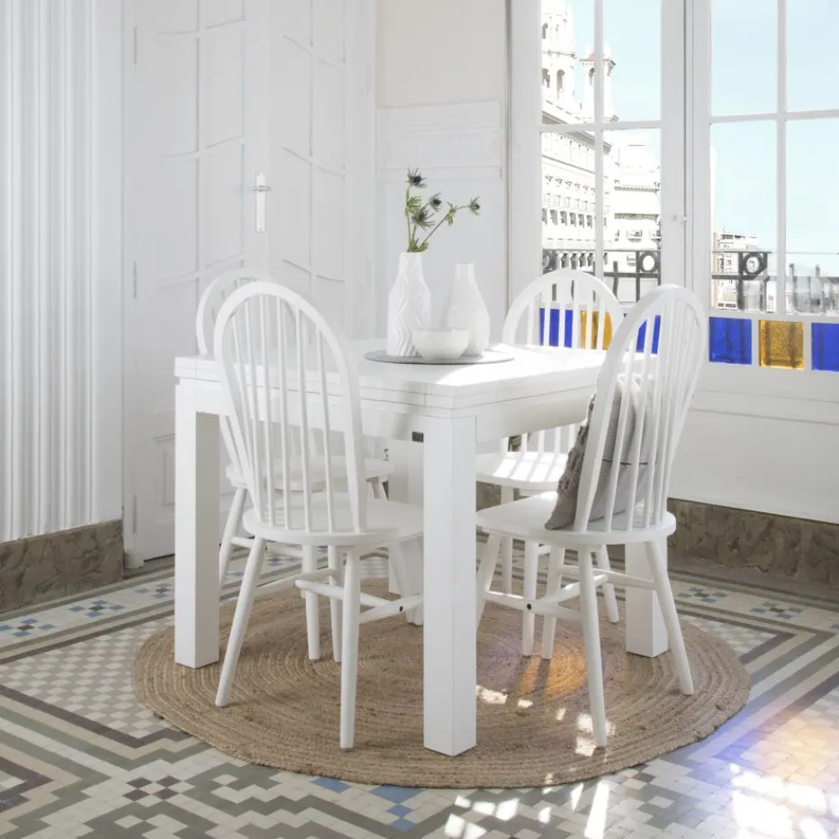 Blay Table à manger carrée extensible 90/180 en bois laqué blanc^Banak Best
