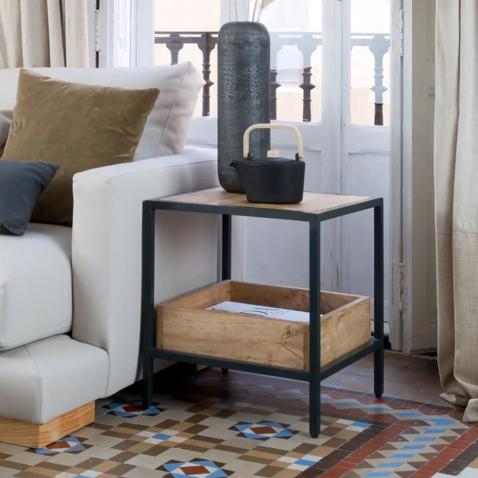 Boston Table d'appoint en bois massif de manguier et métal^Banak Clearance