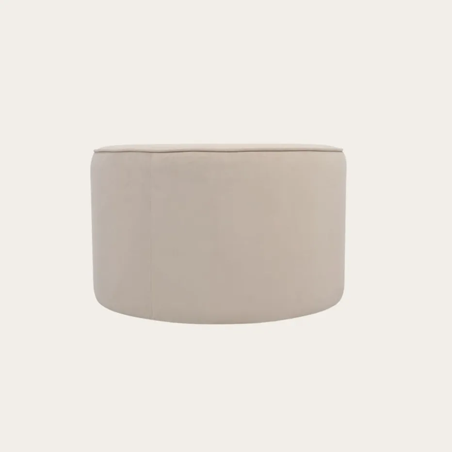 Camille Puf de salón redondo tapizado en terciopelo beige^Banak Clearance
