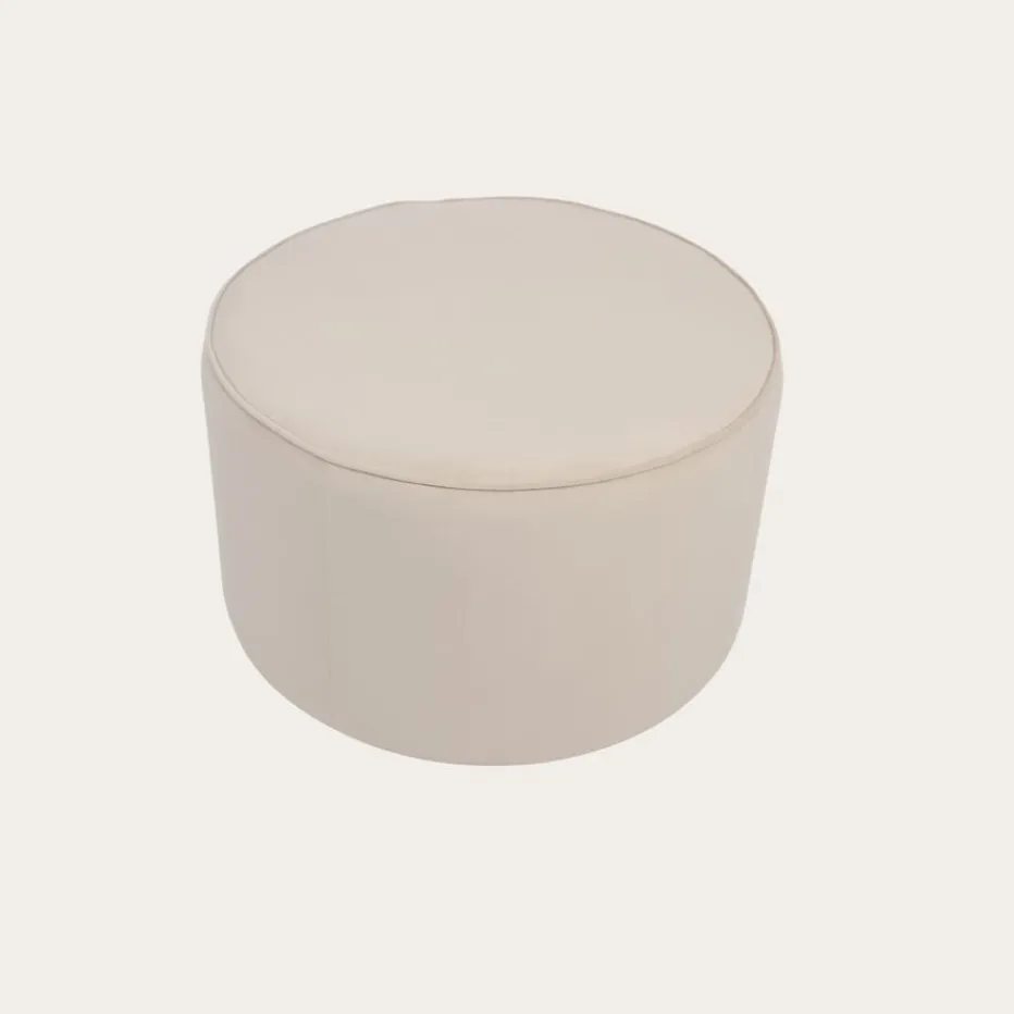 Camille Puf de salón redondo tapizado en terciopelo beige^Banak Clearance
