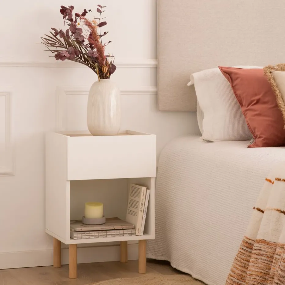 Canes Table de chevet blanc mat et naturel duna^Banak Outlet