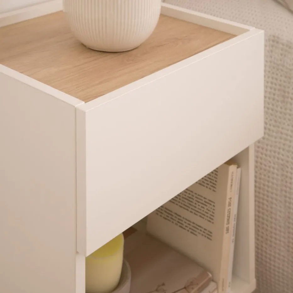 Canes Table de chevet blanc mat et naturel duna^Banak Outlet