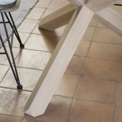 Carot Mesa de comedor de madera maciza natural y cristal redondo de 140 cm^Banak Outlet