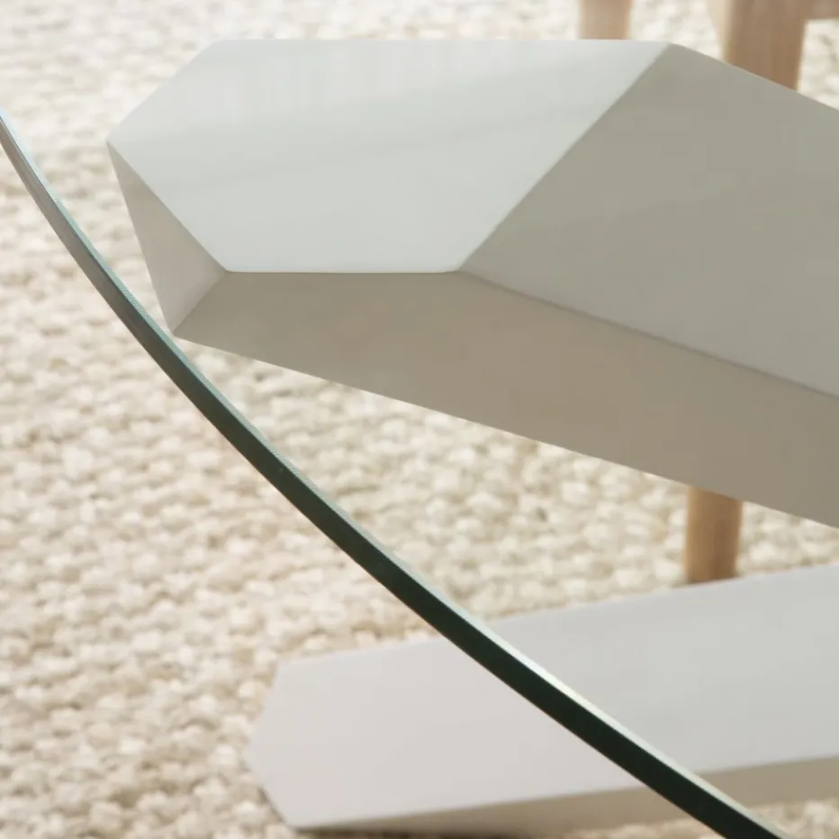 Carot Table à manger en bois massif laqué blanc et verre rond de 120 cm^Banak