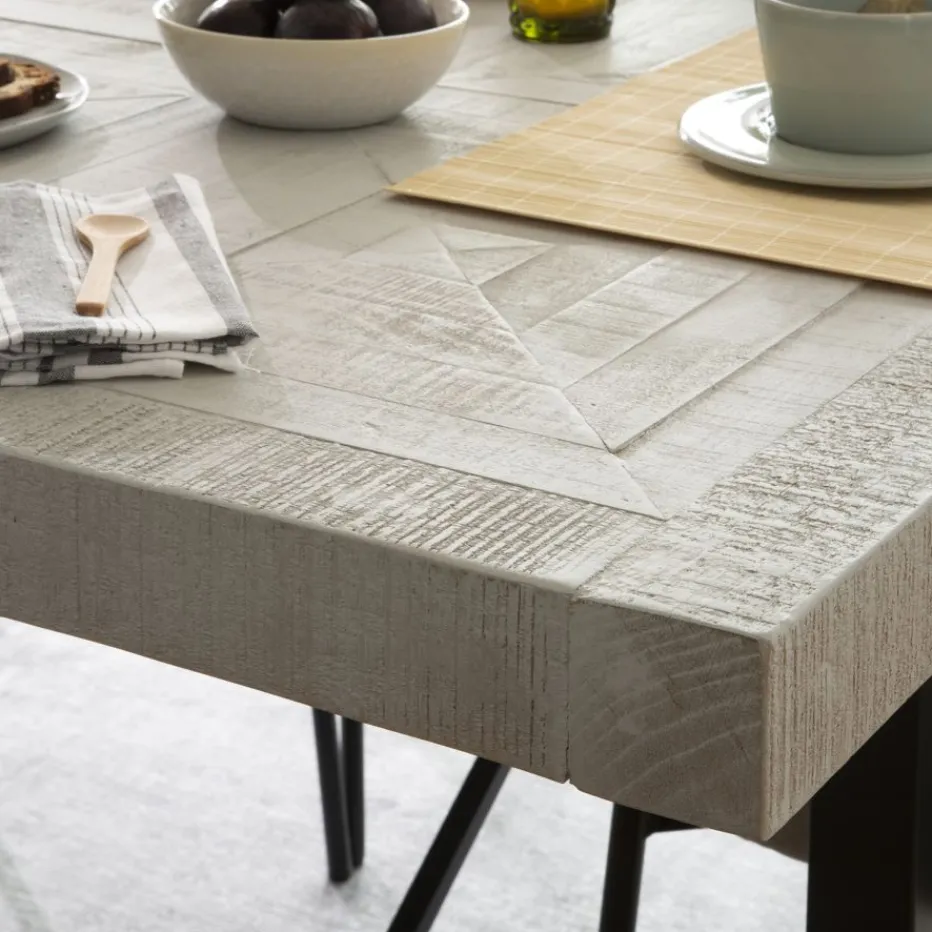 Cuzco Table à manger rectangulaire en bois massif blanc wild et métal noir^Banak Online