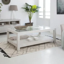 Cuzco Table basse en bois massif et verre^Banak