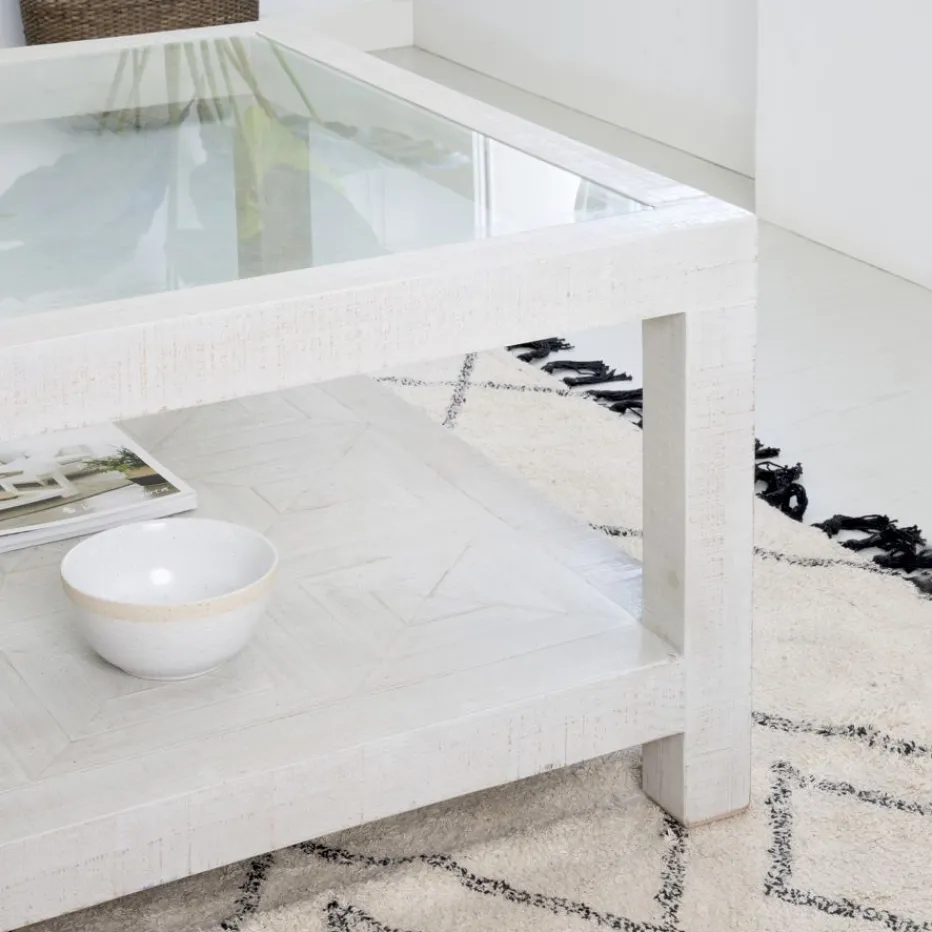 Cuzco Table basse en bois massif et verre^Banak
