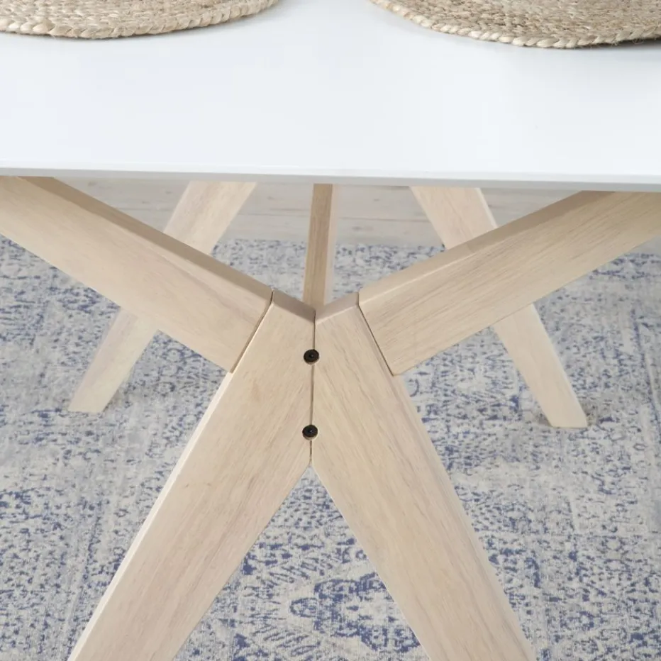 Cyrus Mesa de comedor rectangular de madera color blanco y natural^Banak Outlet