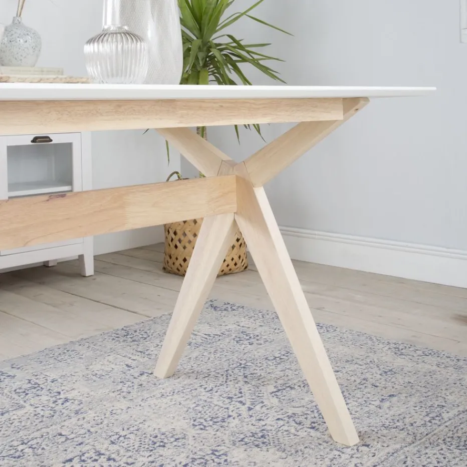 Cyrus Mesa de comedor rectangular de madera color blanco y natural^Banak Outlet