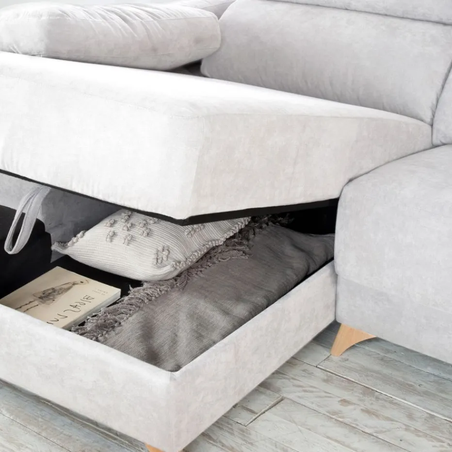 Dandy Canapé d'angle gauche 4 places beige avec rangement^Banak Discount