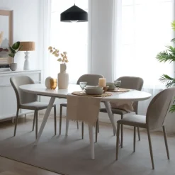 Didier Table à manger extensible ovale 160/200 laqué en blanc^Banak Clearance