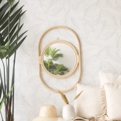 Dinha Miroir rond mural en rotin naturel^Banak New