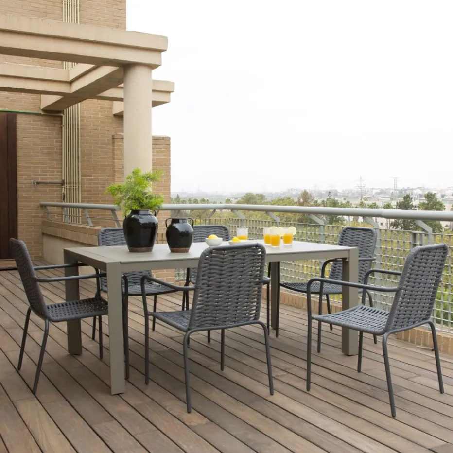Ensemble Table inset et 6 chaises mink anthracite/grafito^Banak Outlet