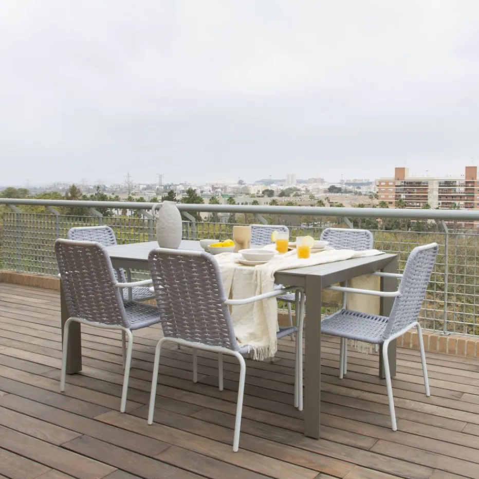 Ensemble Table inset et 6 chaises gris/blanc^Banak New