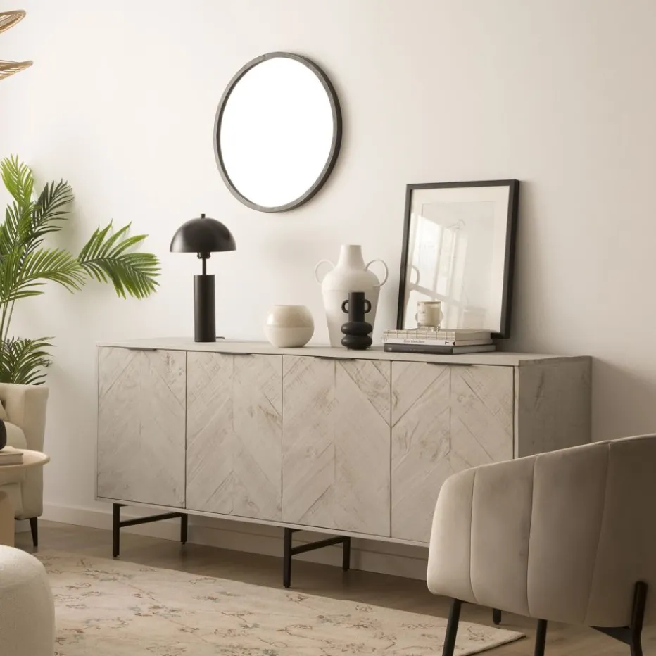 Enzo Buffet en bois massif et métal couleur blanc wild^Banak Online