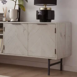 Enzo Meuble tv en bois massif et métal couleur blanc wild^Banak Online