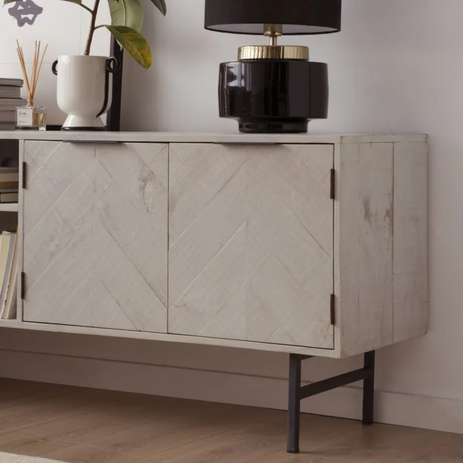 Enzo Meuble tv en bois massif et métal couleur blanc wild^Banak Online