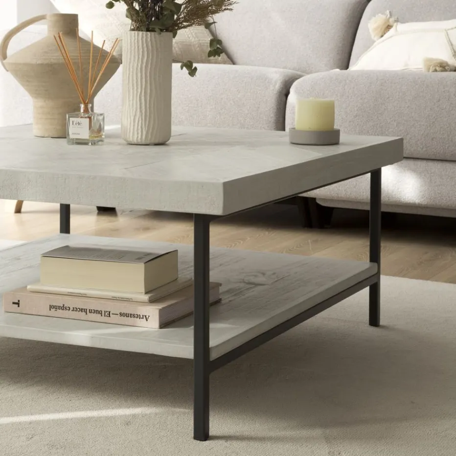 Enzo Table basse en bois massif et métal couleur blanc wild^Banak Hot