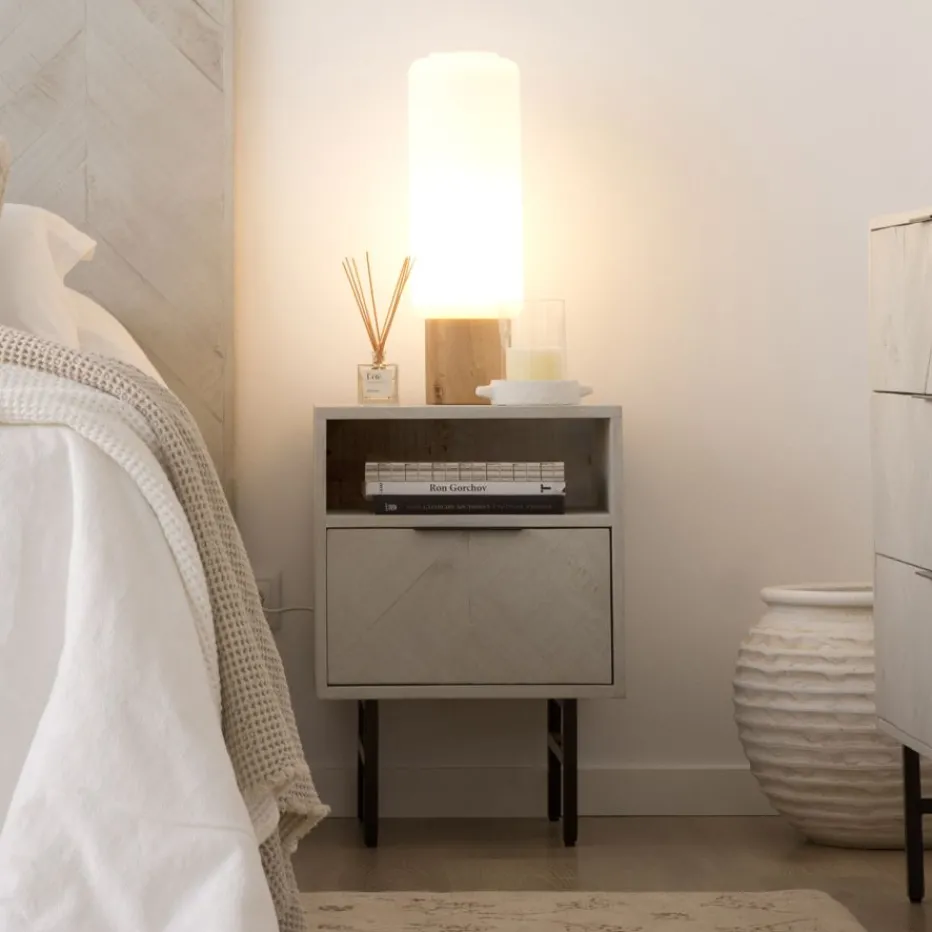 Enzo Table de nuit en bois massif et métal couleur blanc wild^Banak New